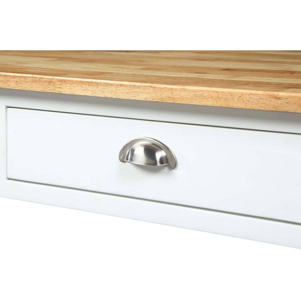 Transitional Butcher Block Kitchen Cart with Wine Storage - White & Natural