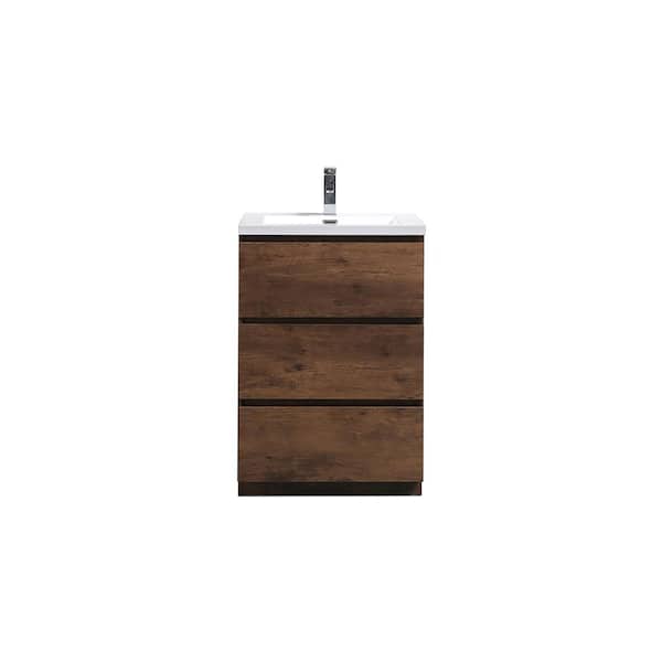 Moreno Bath Angeles 24 in. W Vanity in Rosewood with Reinforced Acrylic Vanity Top in White with White Basin