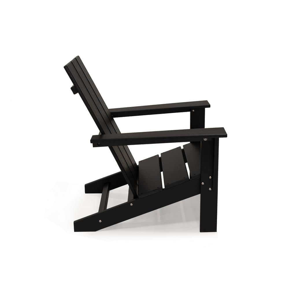 Arcadia Black HDPE 3-Piece Outdoor Adirondack Chair and Table Set