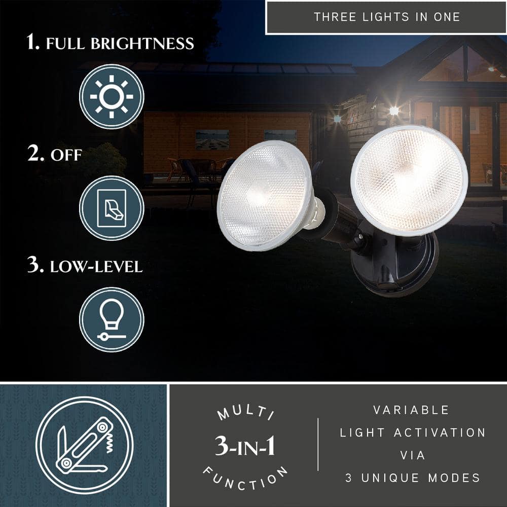 Black Dual Adjustable Outdoor Security Flood Light