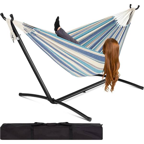 Unbranded 9 ft. 2 Person Double Hammock with Stand Set with Patio with Carrying Bag Outdoor Brazilian Style Ocean B086C4MJG8