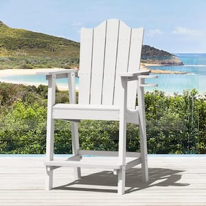 Felder White Recycled Poly Weather Resistant Tall Plastic Adirondack Outdoor Bar Stool With Cup Holder For Patio Pool