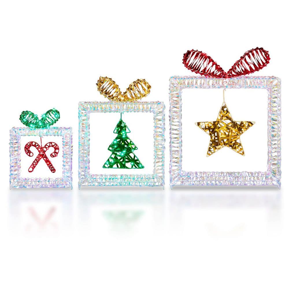 22 in. 3PCS Lighted Iridescent Gift Box Christmas Decorations price history on PriceWatchPro