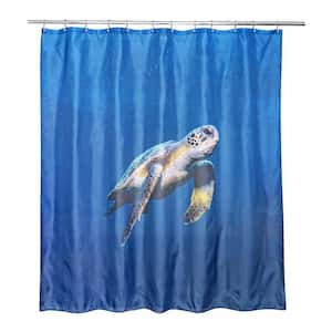 71 in. x 71 in. Navy/Gold/Aqua Sea Turtle Shower Curtain