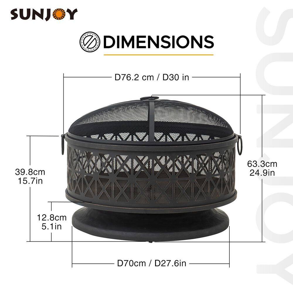 30 Inch Black Steel Outdoor Fire Pit with Spark Screen and Poker