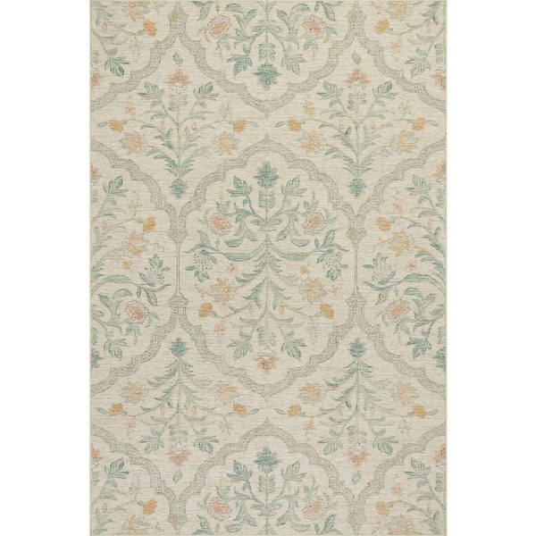 Mirzelle Floral Transitional Washable Area Ivory 5 ft. x 7 ft. Indoor Area Rug