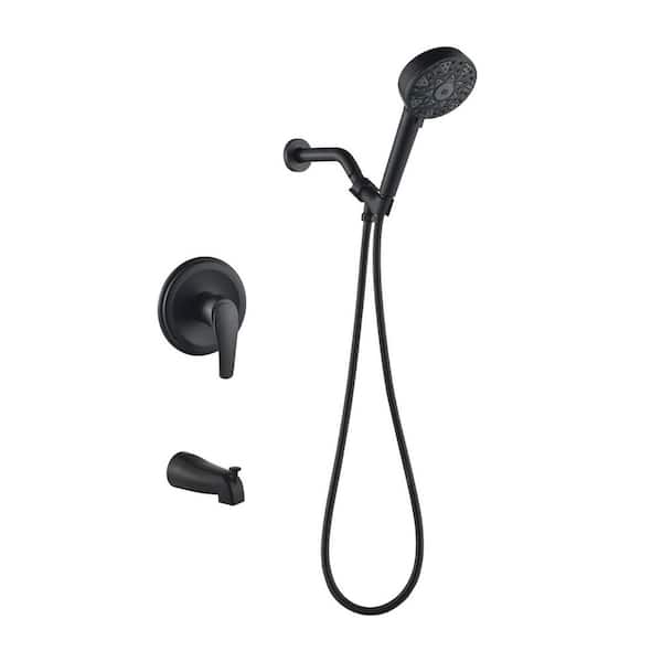 Rain Single Handle 7-Spray Tub Shower Faucet Handheld Combo with Valve 1.8 GPM Adjustable shower Head in Black