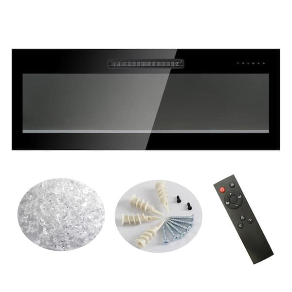 42 in. Wall Mount Electric Fireplace in Black with Tempered Glass, Remote Control, and Multi-Color Flame