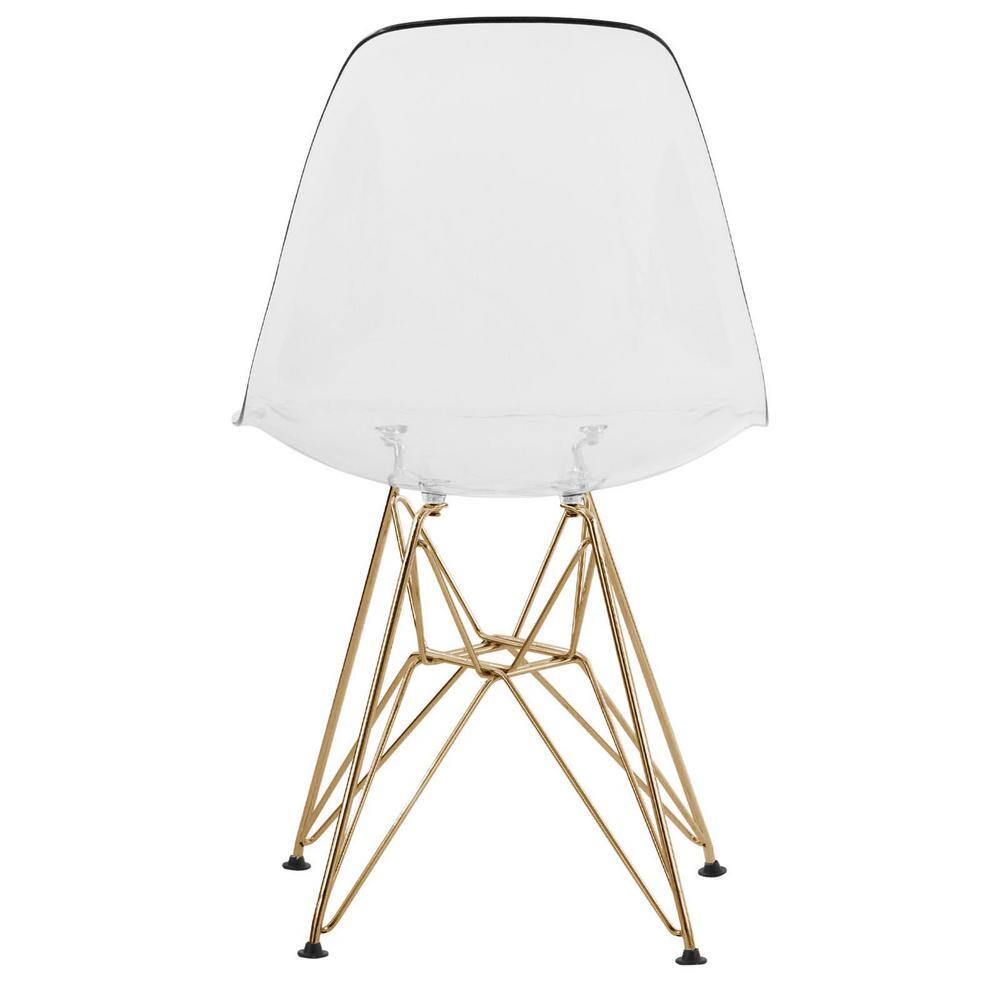 Eiffel Cresco 17" Clear Molded Modern Side Chair with Gold Metal Base