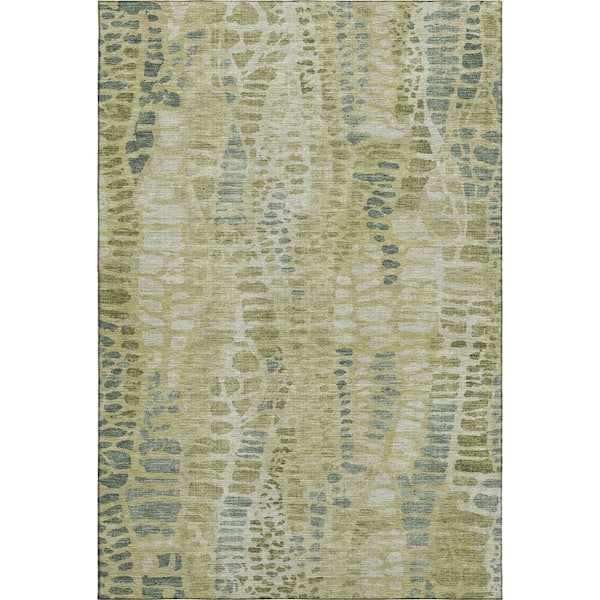 Mayfield Premium Machine Washable Abstract AMF2382 Aloe 5 ft. x 7 ft. 6 in. Area Rug