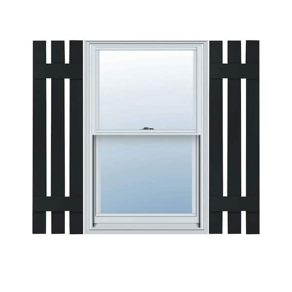 Ekena Millwork 12 in. x 31 in. Lifetime Vinyl Standard Three Board Spaced Board and Batten Shutters Pair Black