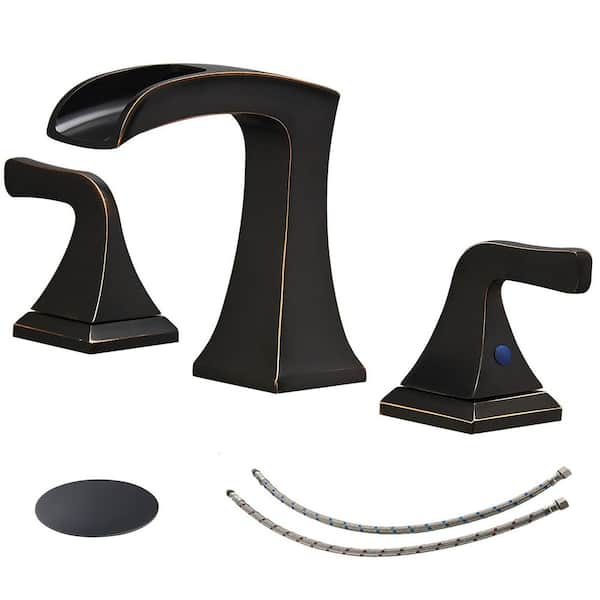 8 in. Widespread Double Handle Bathroom Faucet with Drain Kit Included in Oil rubbed bronze