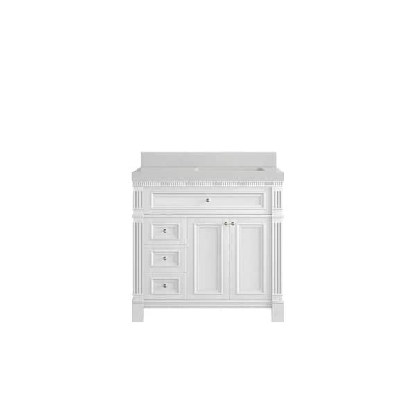 Willow Collections Paris 36 in. W x 22 in. D x 36 in. H Right Offset Sink Bath Vanity in White with 2 in. Carrara qt. Top