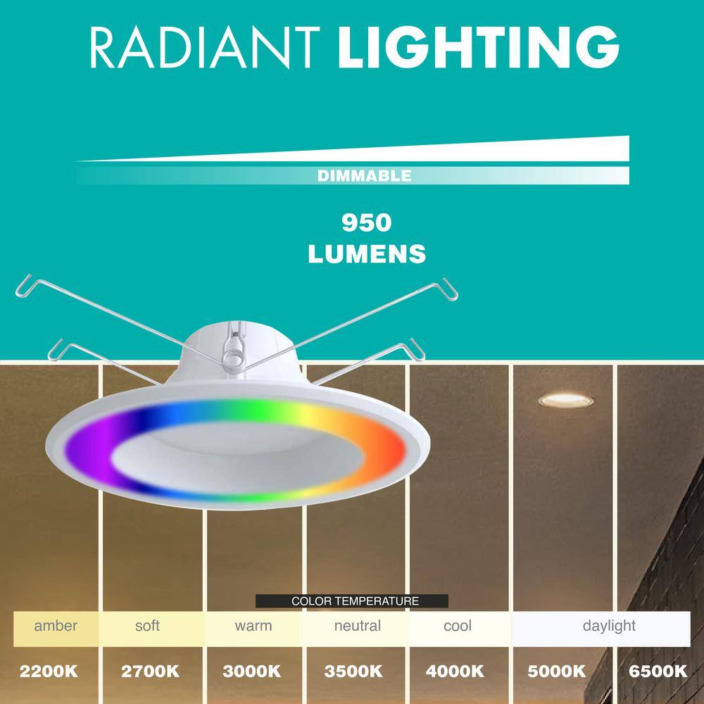 White Smart Wi-Fi LED Recessed Downlight with RGB Color