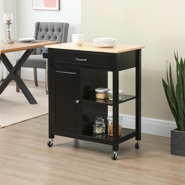 Unbranded - Outdoor Grill Cart with Storage, Solid Wood Top, Drawer, for Outdoor & Backyard, Black
