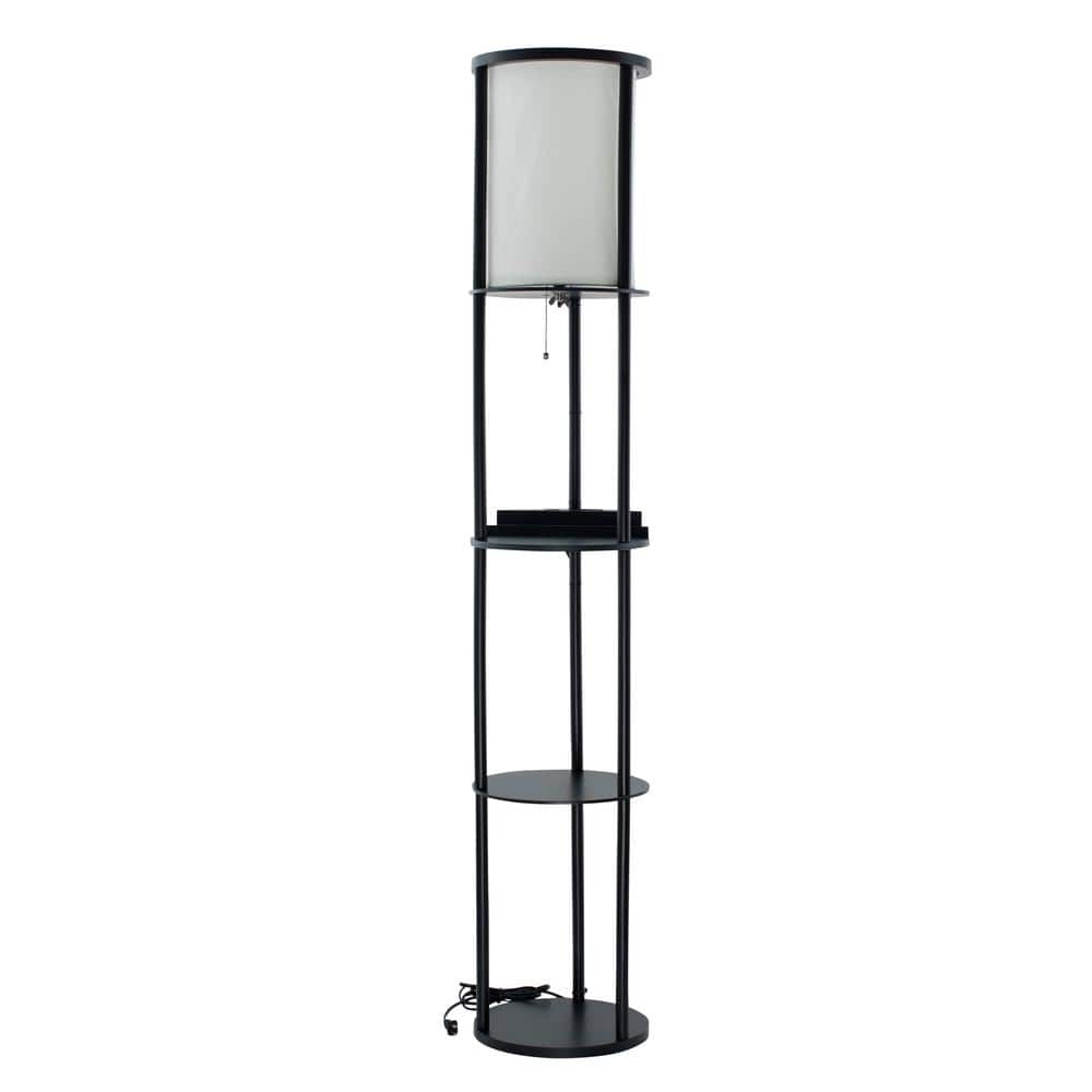 62.5 in. Black Shelf Lamp with USB + USBC
