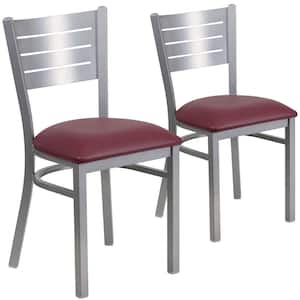 Burgundy Vinyl Seat/Silver Frame Restaurant Chairs (Set of 2)