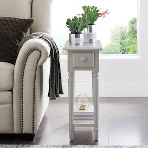 Coastal Notions 24 in. Silky Painted Greige Narrow Chairside Table with Shelf