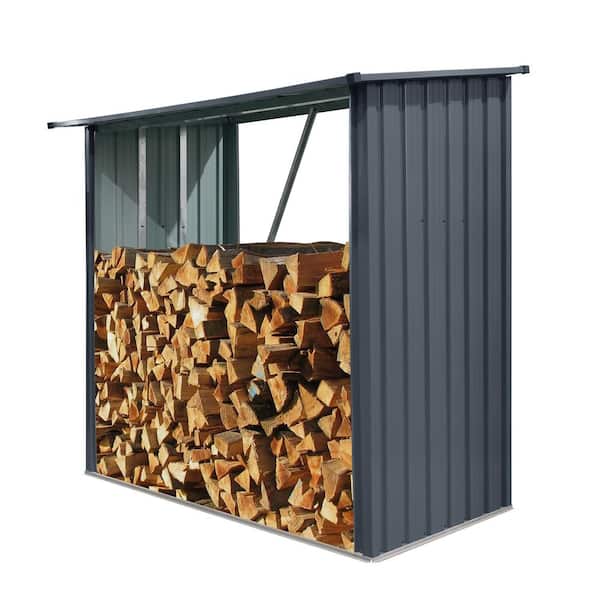Black 7 ft. W x 3 ft. D Outdoor Metal Shed, Open Firewood Rack with Sloped Roof for Firewood, Lumber (21 sq. ft.)