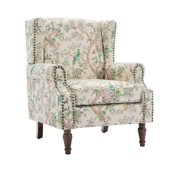 Uixe Retro Bird Pattern Linen Nailhead Trim Upholstered High