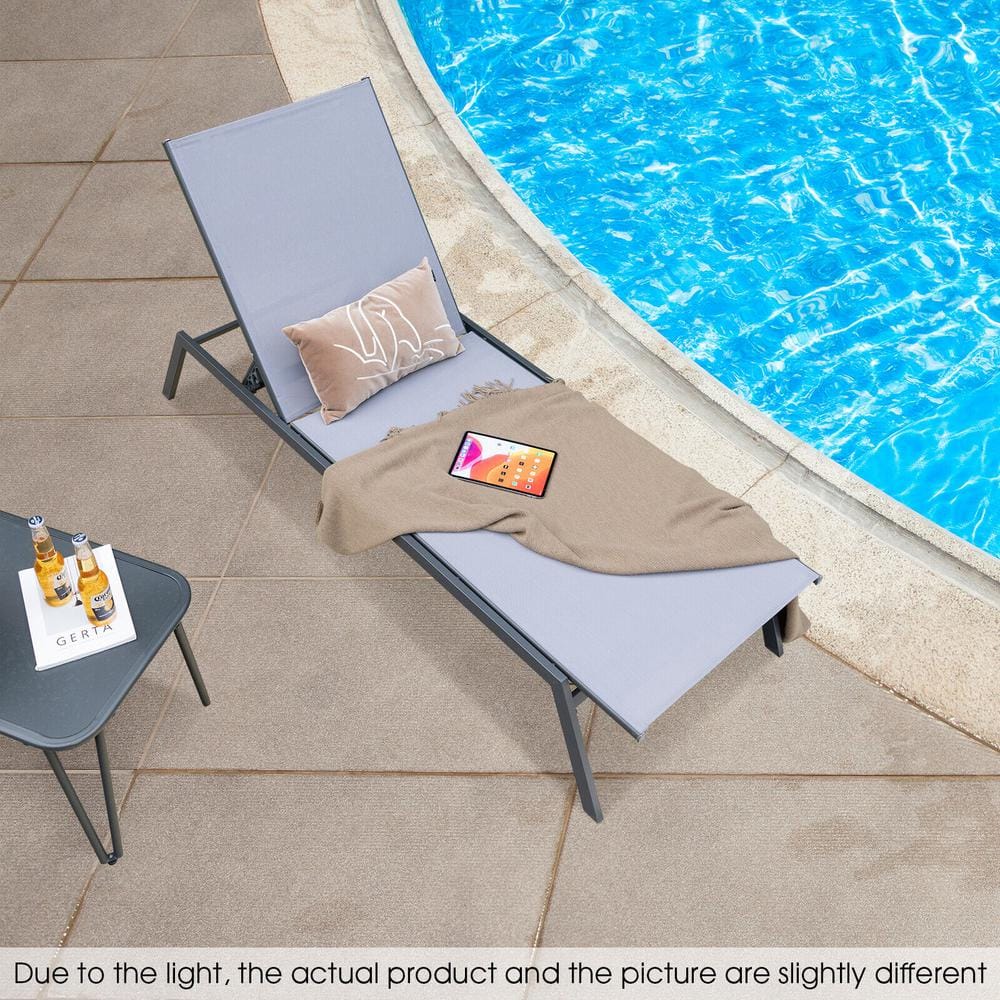Gray Steel Outdoor Adjustable Lounge Chair with Armrests