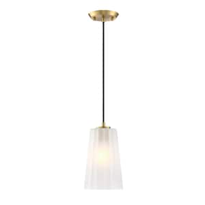 Liana 60-Watt 1-Light Brushed Gold Glam Pendant Light with Etched Glass Shade