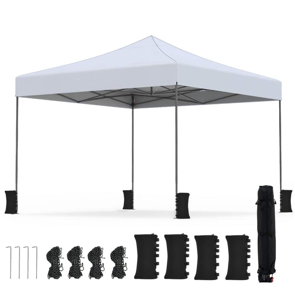 9.5 ft. x 9.5 ft. Polyester Pop-Up Canopy Tent with 4 Height Positions and Wheeled Bag, White price history on PriceWatchPro