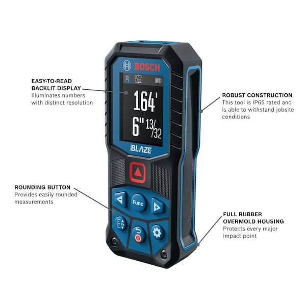 BLAZE 165 ft. Dual Power Battery Laser Distance Tape Measuring Tool w/ Color Screen & Measurement Rounding