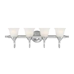 Brunswick 31 in. W x 9 in. H 4-Light Chrome Bathroom Vanity Light with Frosted Glass Shades