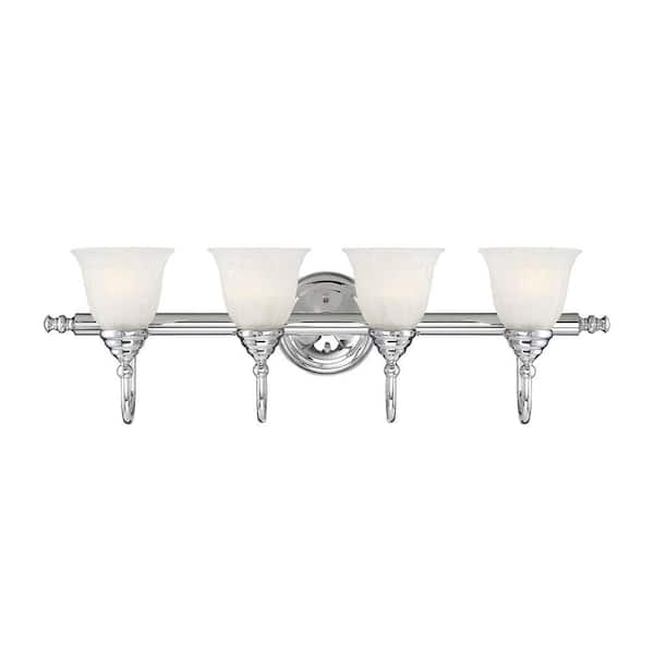 Savoy House Brunswick 31 in. W x 9 in. H 4-Light Chrome Bathroom Vanity Light with Frosted Glass Shades