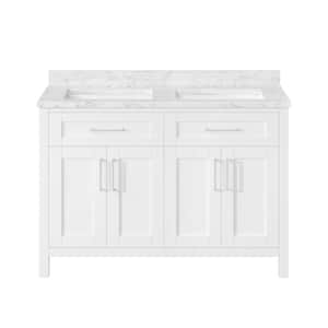 Tahoe Duo 48 in. W x 21 in. D x 35 in. H Double Sink Bath Vanity in Pure White with White Engineered Marble Top