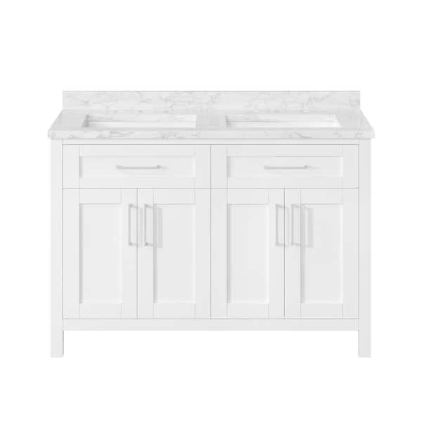 Tahoe Duo 48 in. Double Sink Pure White Bath Vanity with White Engineered Marble Top (Assembled)
