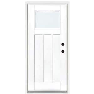 36 in. x 80 in. Smooth White Left-Hand Inswing LowE Classic Craftsman Finished Fiberglass Prehung Front Door