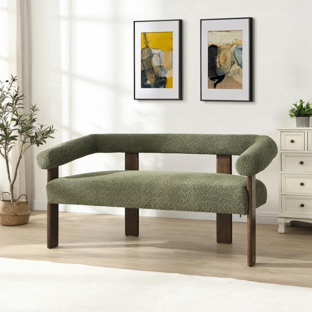 Loft 53.25 in. Modern 2 Seats Fabric Upholstered Loveseat, Rubberwood, Dark Green + Brown price history on PriceWatchPro