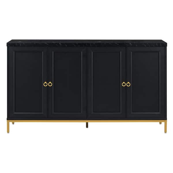 COWLOWN 59.30 in. W x 15.50 in. D x 34.20 in. H Black Linen Cabinet with Metal Handles and Support Legs