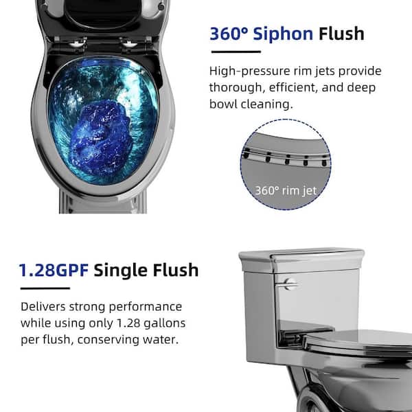 12 in. Rough-In 1-piece 1.28 GPF Single Flush Elongated Siphonic Jet Toilet in White, Seat Included 12 in. Rough-In 1-piece 1.28 GPF Single Flush Elongated Siphonic Jet Toilet in White, Seat Included