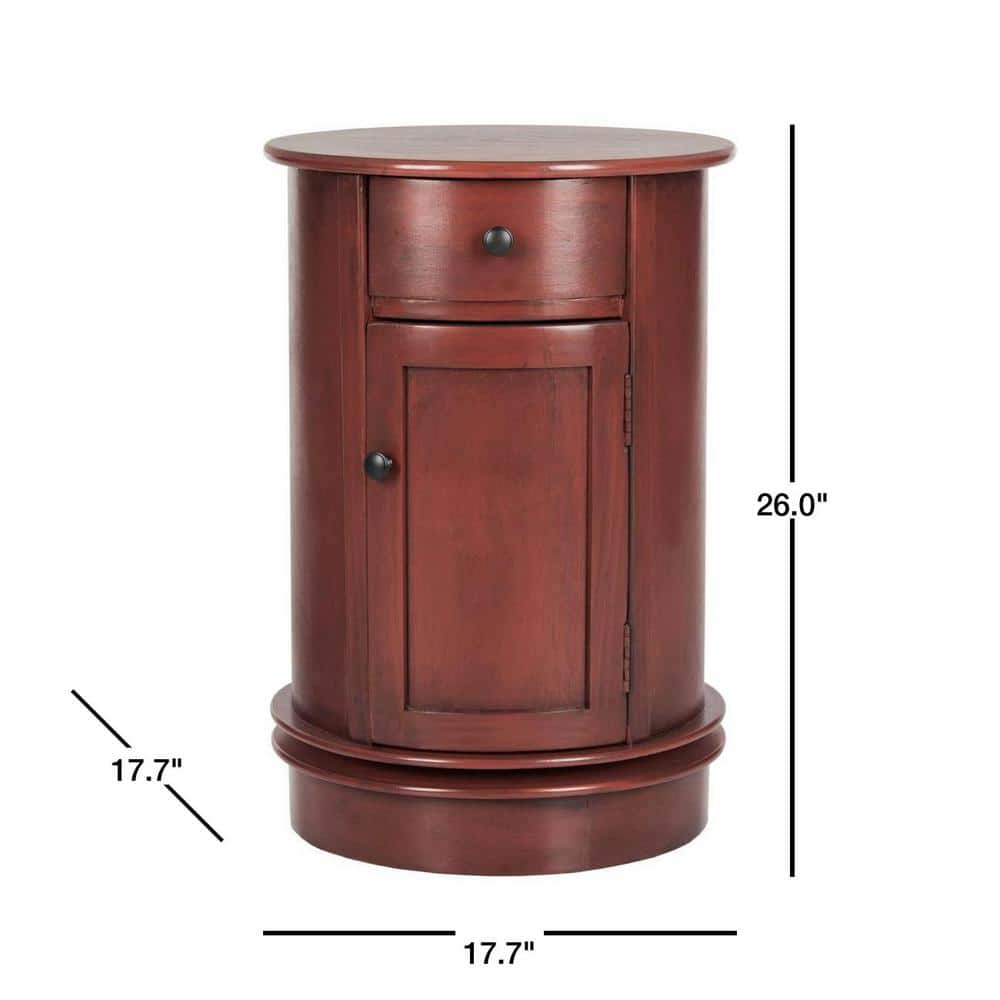 Transitional 18'' Red Wood and Metal Round Table with Storage
