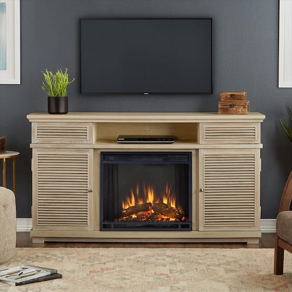 Real Flame Cavallo 59 in. Electric Fireplace TV Stand Entertainment in Weathered White