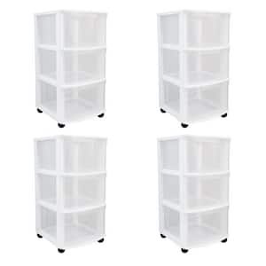 White Clear 3-Drawer Storage Chest System with Casters (4-Pack)