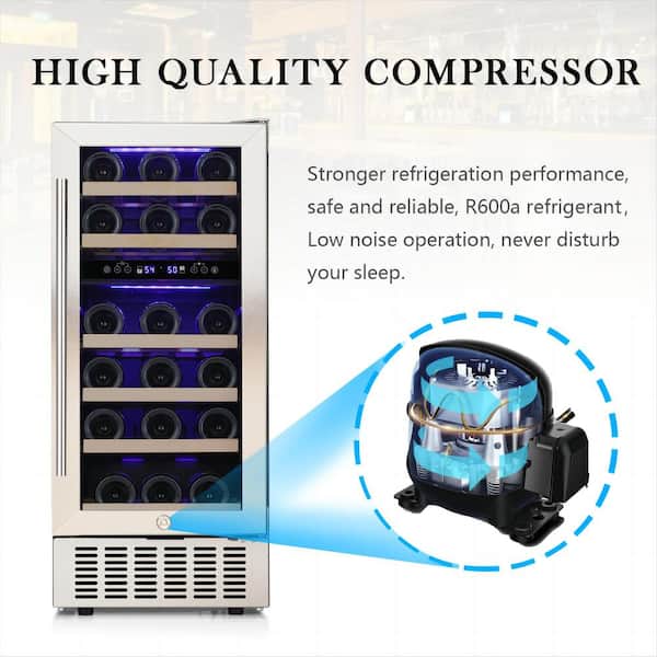 14.96 in. Dual Zone 28 Wine Bottles and 66 Can Beverage and Wine Cooler in Stainless Steel Silver