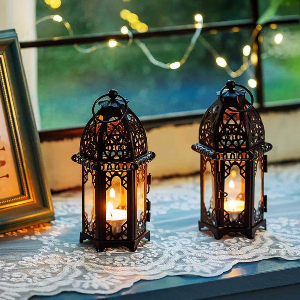6.3 in. x 2.6 in. Black Small Metal Moroccan Lantern without 6.3 in. x 2.6 in. Black Small Metal Moroccan Lantern without