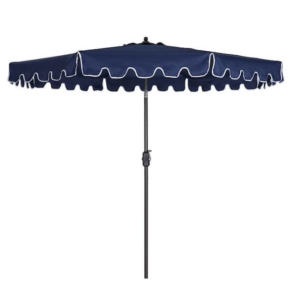 Unbranded 9 ft. Outdoor Table Market Patio Umbrella with Push Button Tilt and Crank in Navy Blue with Flap