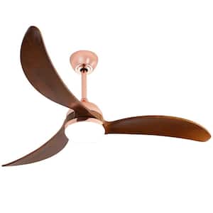 52 in. LED Indoor/Outdoor Dimmable Rose Gold Solid Wood Blade Ceiling Fan with 6-Speed Remote
