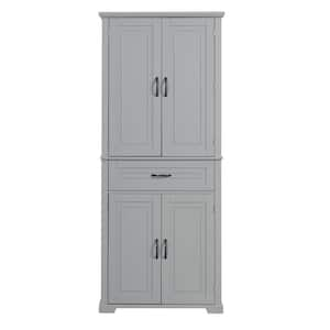 29.9 in. W x 15.7 in. D x 72.2 in. H Gray MDF Freestanding Linen Cabinet with Adjustable Shelves and Drawer in Grey