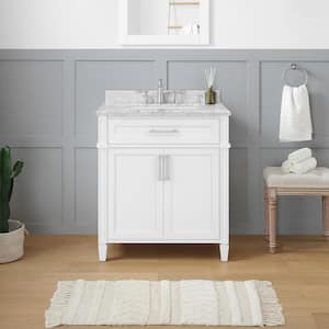 Caville 30 in. W x 22 in. D x 34.5 in. H Bath Vanity in White with Carrara Marble Top