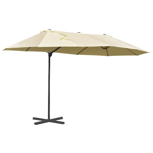 Sudzendf 14 ft. Extra Large Double-Sided Outdoor Market Patio Umbrella in Off-White with Crank, Cross Base