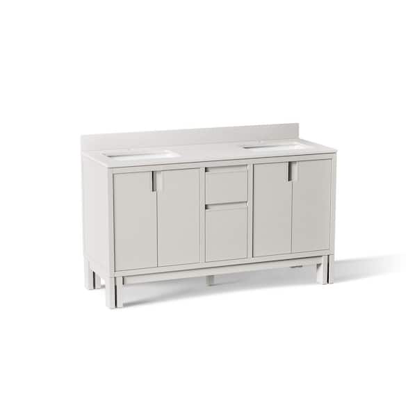 Solive 60 in. Double SinkGossamer White Bath Vanity Cabinet with Sink and Quartz Top