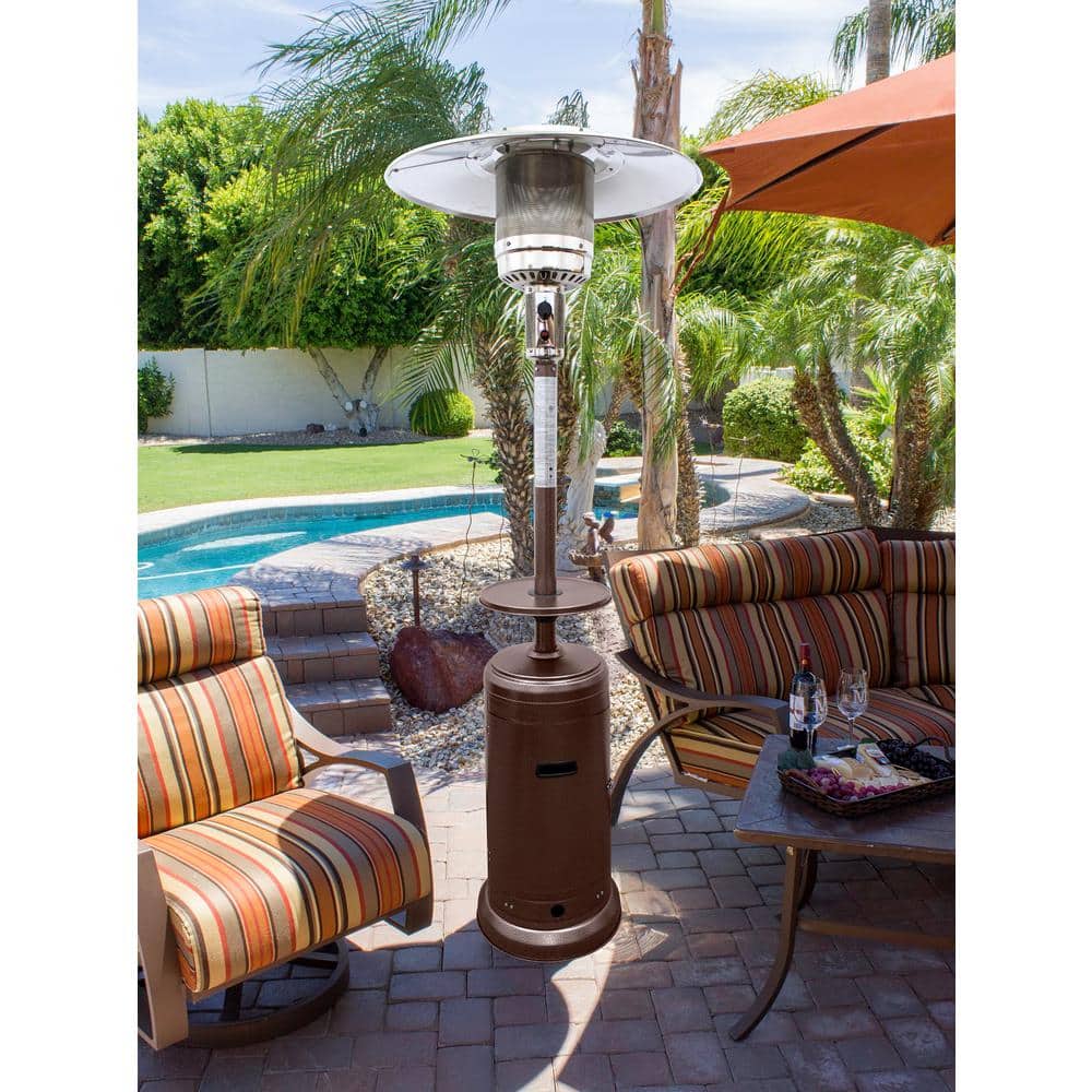 Hammered Bronze 87" Outdoor Propane Patio Heater with Table