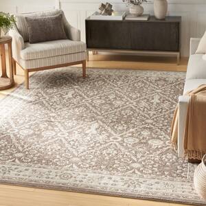Renewed Ivory Mocha 9 ft. x 12 ft. Distressed Traditional Area Rug