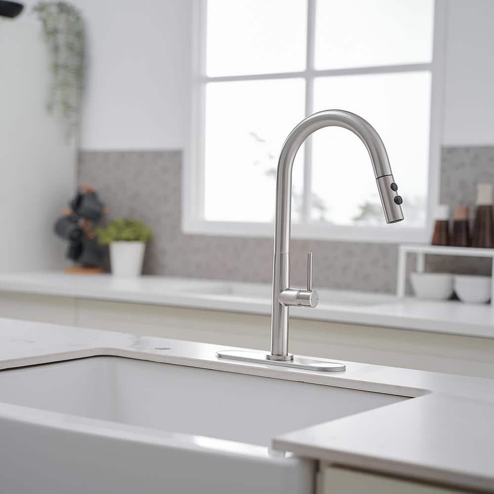 Brushed Nickel High-Arc Pull-Out Spray Kitchen Faucet